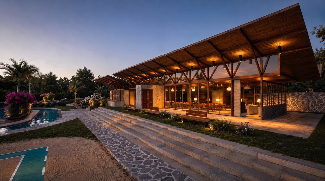 Casa club al atardecer